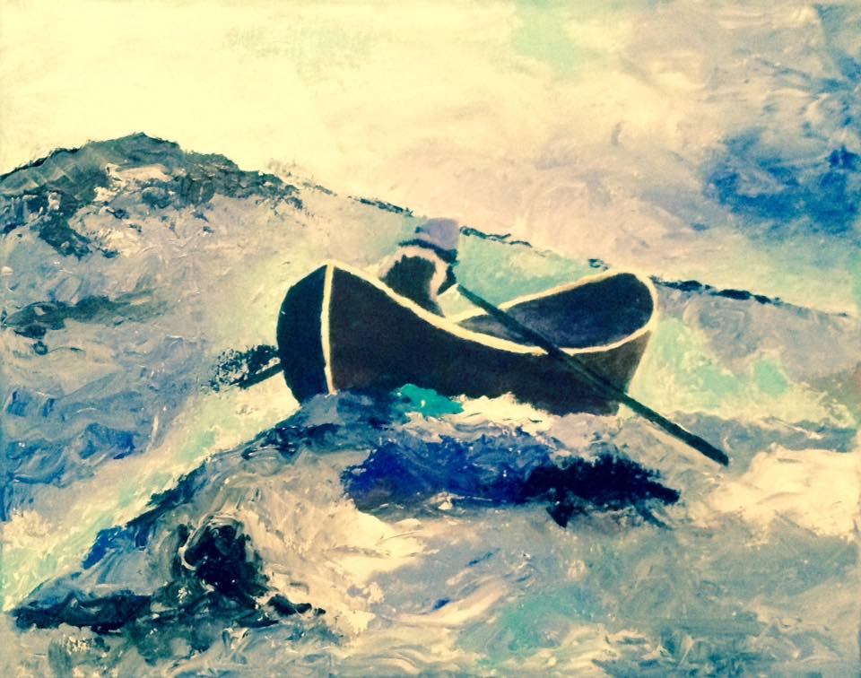 Impressionistic person in row boat